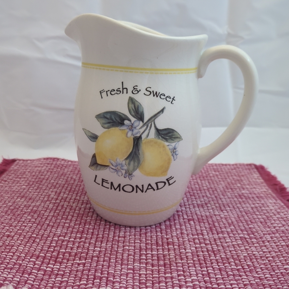 Yankee Candle White Ceramic Lemonade Pitcher with Yellow Lemon Design